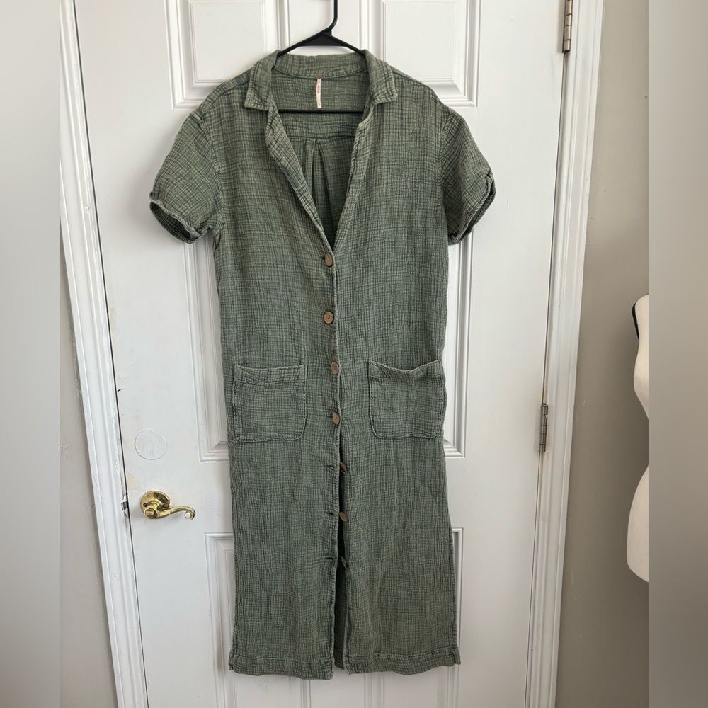 Free People Olive Green Maxi Shirt Dress - Picture 6 of 9